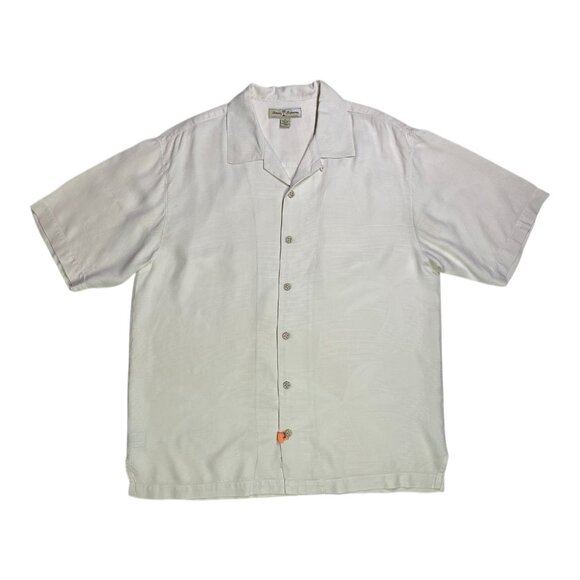 Tommy Bahama Size M Textured Silk Button-Up Shirt Cream *Flaws - Picture 1 of 8